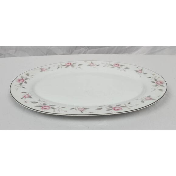 Nasco Japan China Plymouth Rose Pink Roses Gray Leaves Serving Tray - Picture 1 of 4